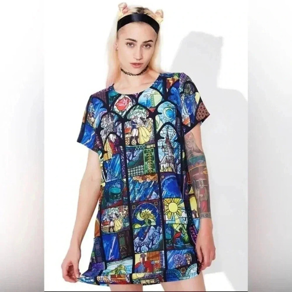 MINKPINK Dresses & Skirts - MinkPink Disney Ever After Stained Glass Short Dress Size Small Beauty & Beast